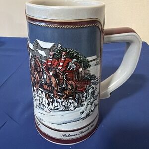 Vintage 1989 Budweiser Holiday Beer Stein Mug Clydesdale Collectors Series